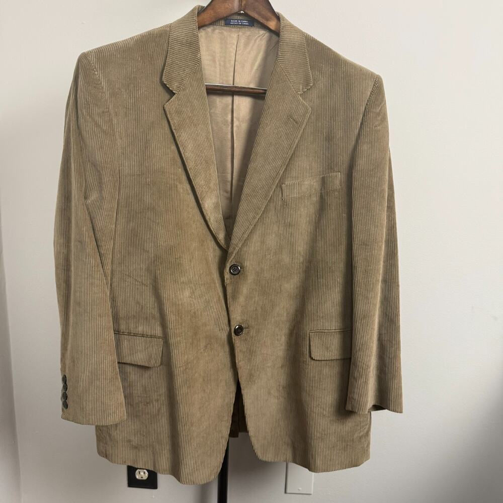 Stafford Corduroy Blazer Sport Coat Mens 46R Tan Beige 100% Cotton 2 Button